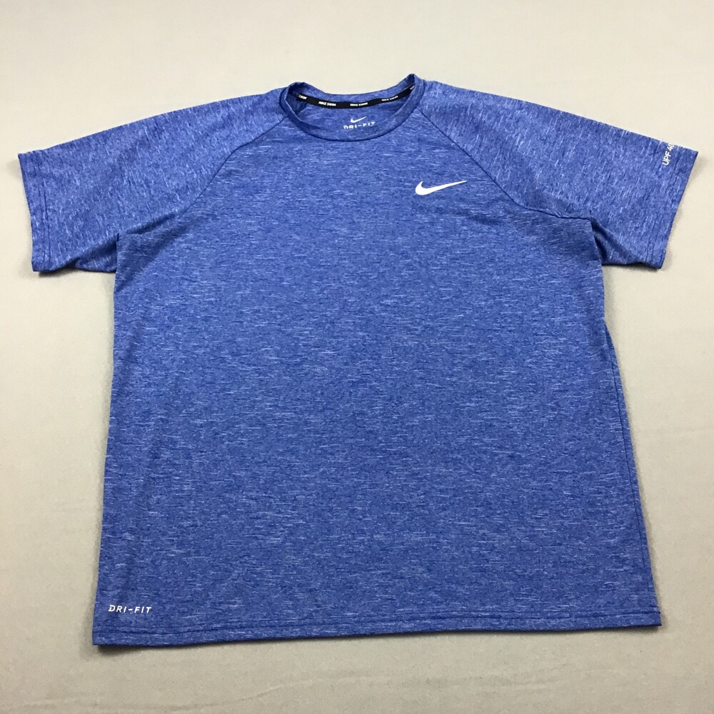 Nike Swim Shirt Men Large Blue Heather Short Sleeve Pullover Dri-FIT UPF 40+ L